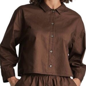 Everlane The Woven PJ Chestnut Brown Button Up Long Sleeve Top Size S NWT